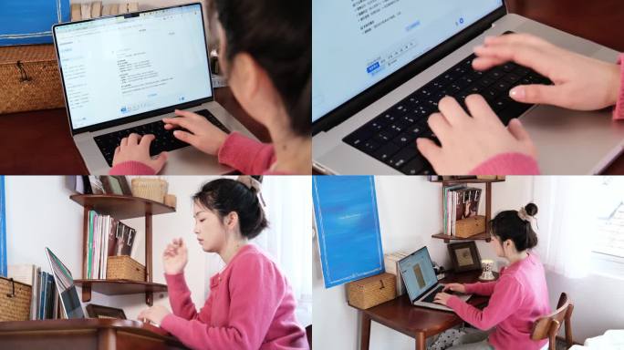 职场女性居家办公温馨室内工作电脑前办公