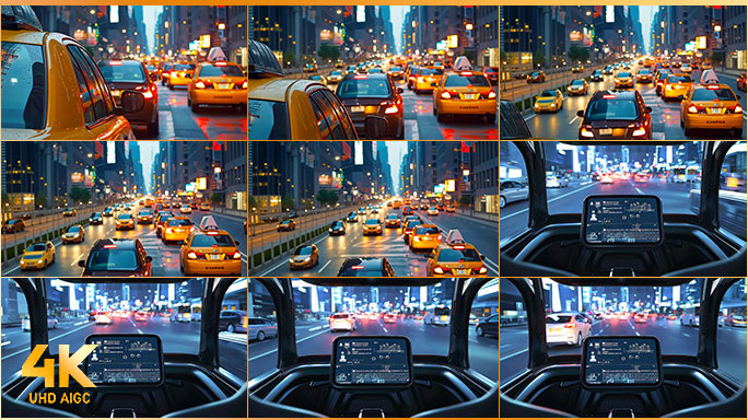 城市出租车辆行驶 出租服务交通出行车内屏