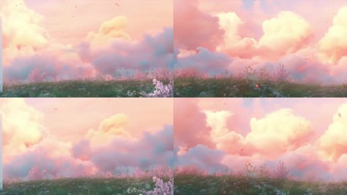 【8k】浪漫粉色云层花海门