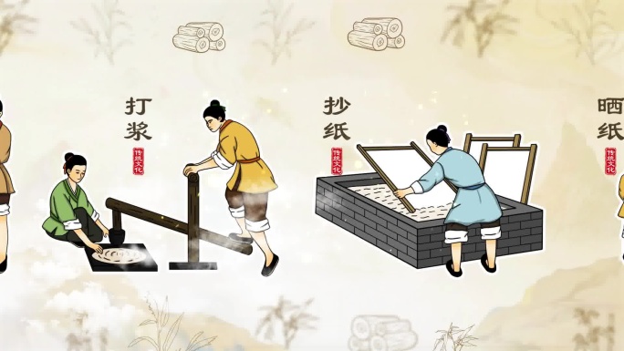 造纸动画传统古法造纸工艺流程高清无插件