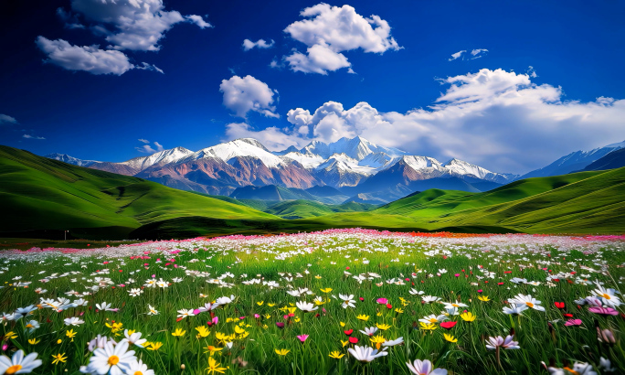 草原美景 草原河流 骏马