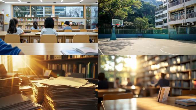 校园生活学习场景 图书馆教室篮球场