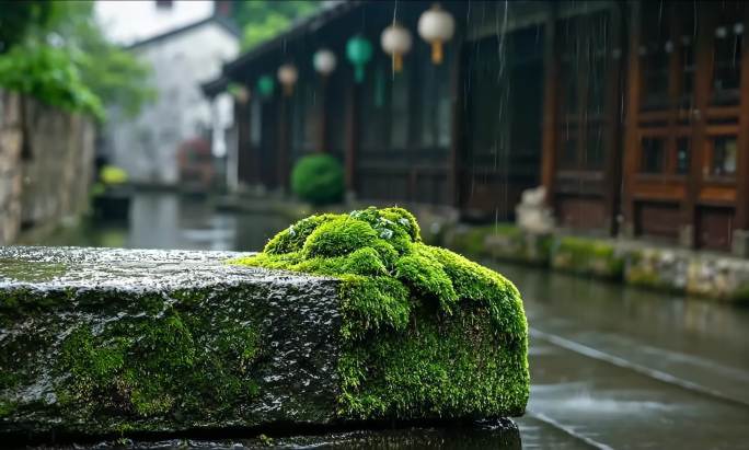 小雨中的青石古镇