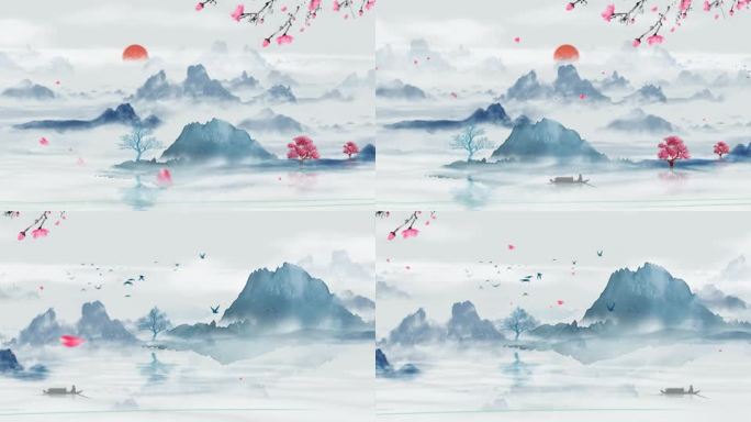 vj 33 水墨山水 水墨山水桃花意境