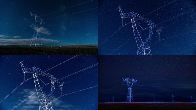 电塔夜晚银河星空4k
