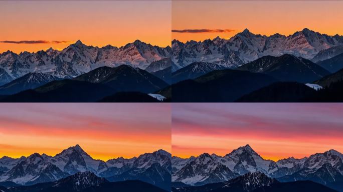 余晖映照下的雪山之巅