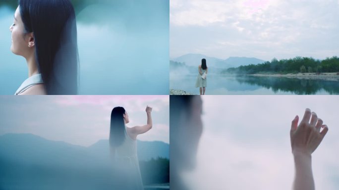 4K美女少女拥抱大自然 呼吸新鲜空气