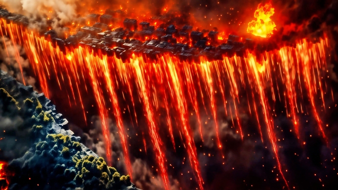 【哪吒2陈塘关天空裂痕】火山熔岩倾泻而下