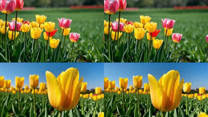 春日绽放的郁金香花田