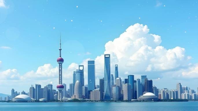 4k蓝天白云城市高楼大厦舞台背景