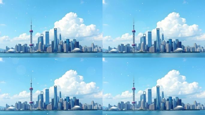 4k蓝天白云城市高楼大厦舞台背景