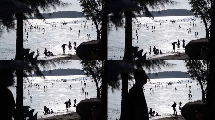 海滩人群剪影