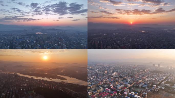 4K航拍湖南永州祁阳市日出全景合集4