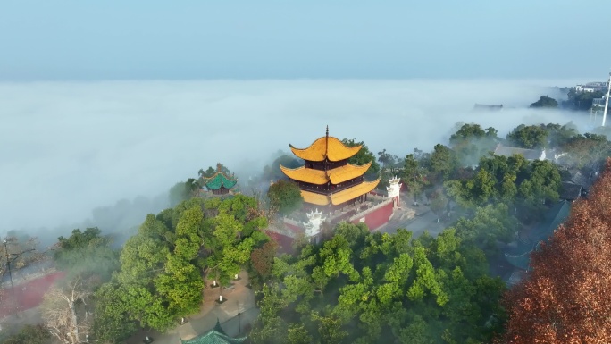 岳阳楼云海航拍素材