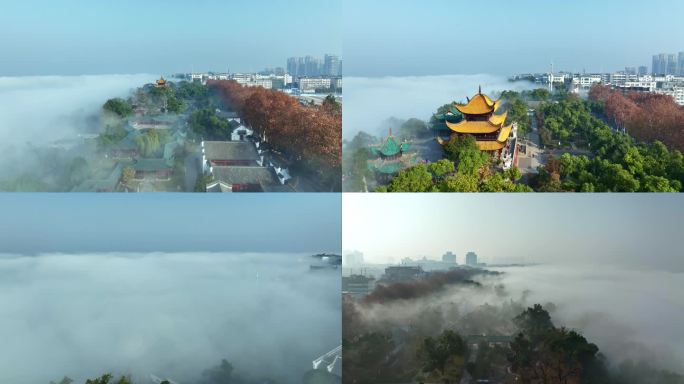 岳阳楼云海航拍素材