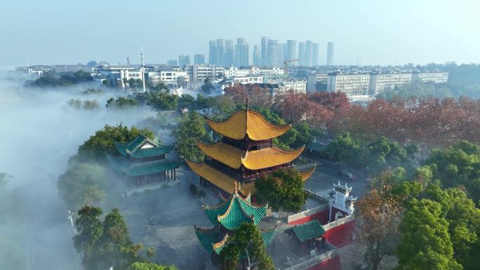岳阳楼云海航拍素材