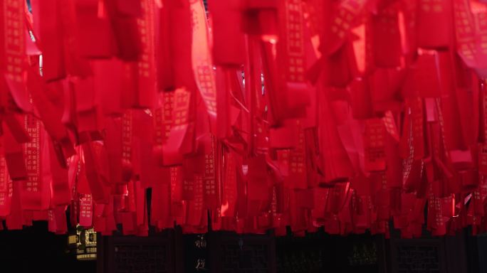 杭州灵顺寺新年祝福祈福红丝带升格合集
