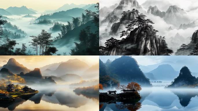 水墨山水意境国风山水古风山水中国风背景