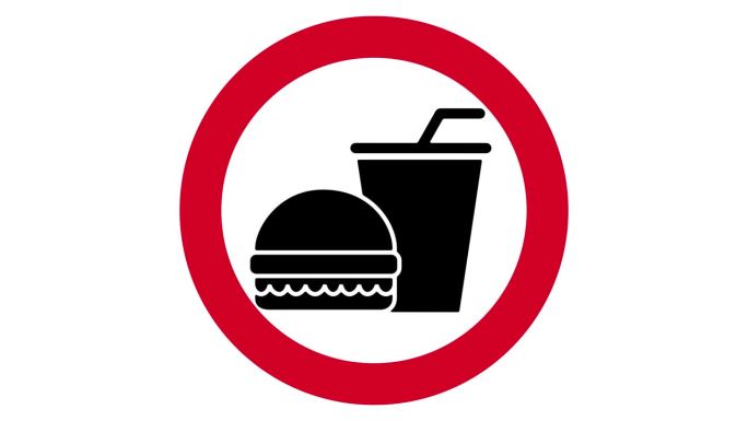 禁止携带食品和饮料的图标，透明背景。