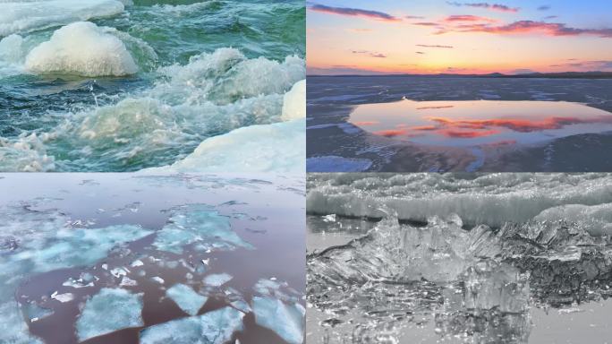 内蒙古北方春天河流湖泊开化解冻碎冰