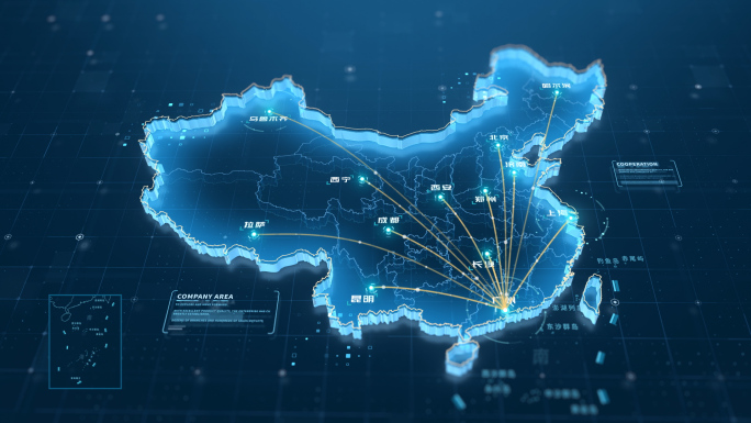 中国地图辐射全国地图动画