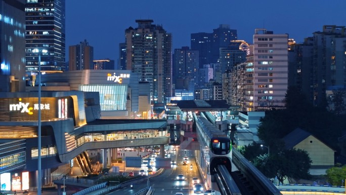 重庆轻轨立交车流夜景航拍