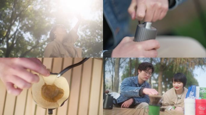 春天郊游冲泡咖啡 户外露营手冲咖啡制作