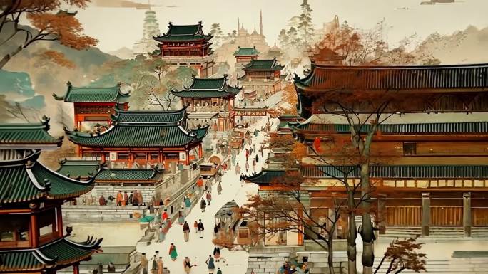 水墨风古建筑群落景观