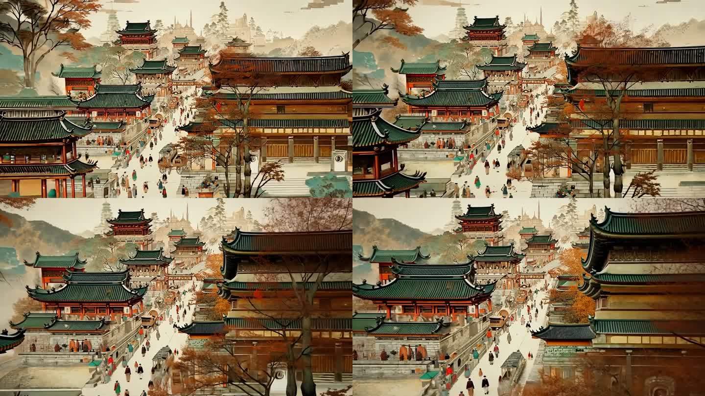 水墨风古建筑群落景观