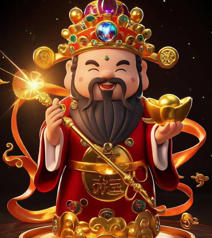 财神,3D财神全景形象，如意棒