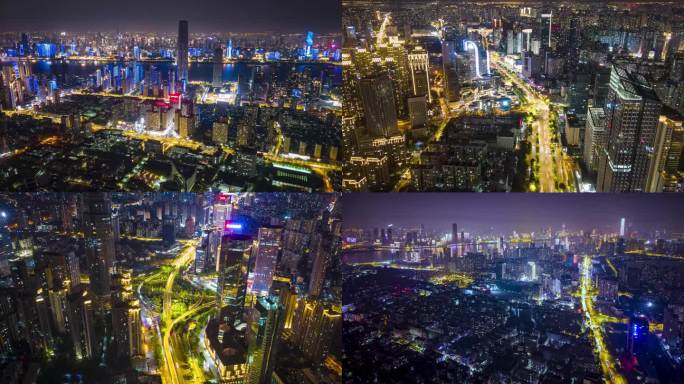 航拍武汉城市夜景璀璨灯光秀延时