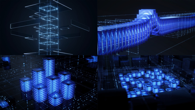 科技感蓝色数据中心服务器阵列