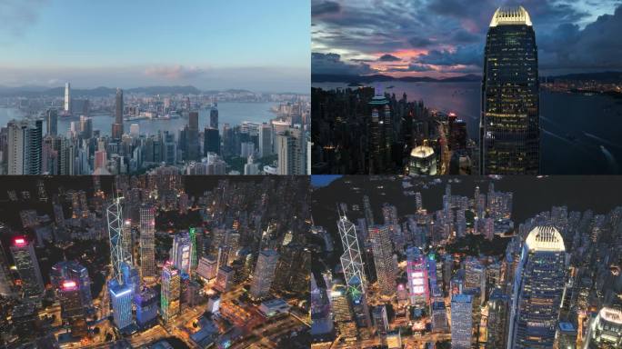 4K航拍香港的日与夜: 高空俯瞰繁华城市