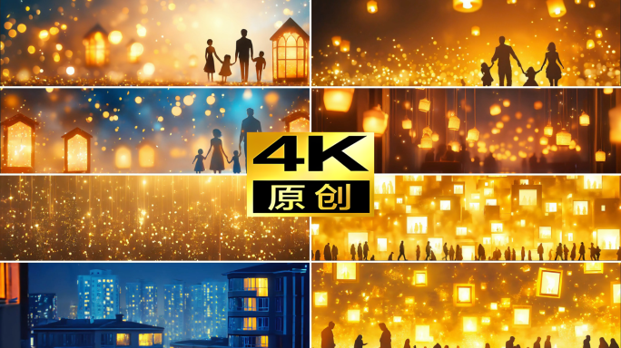4K宽屏万家灯火背景 中秋团圆 温暖幸福