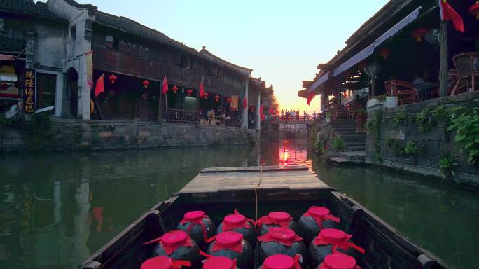 4K江南古镇小桥流水乌篷船美酒 古镇夜景