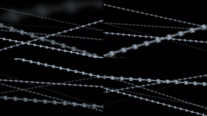 4K监狱铁丝网带刺警戒线封锁现场穿梭视频