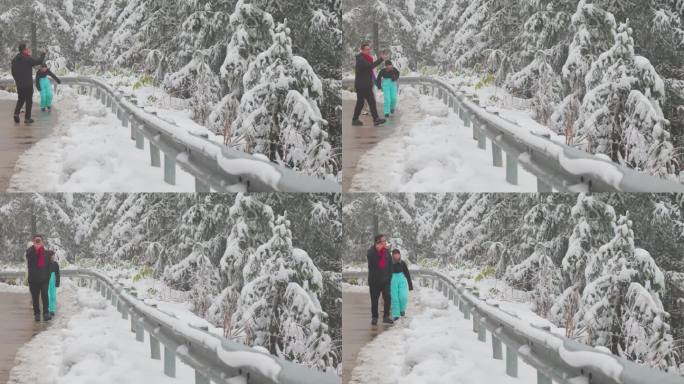 雪地父女温馨漫步