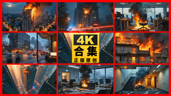 办公楼着火城市建筑物大厦着火室内火灾现场