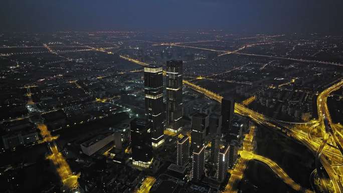 张江双子塔夜景航拍视频合集