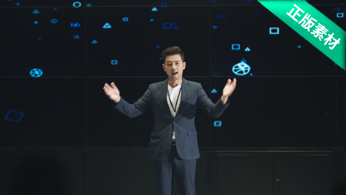 演讲者自信提案鞠躬致谢发布会现场观众鼓掌