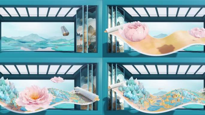 国风山水画 卷轴 裸眼3d 千里江山图