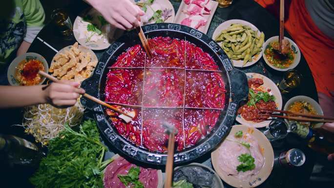 4K重庆火锅 四川火锅 美食街夜市小吃