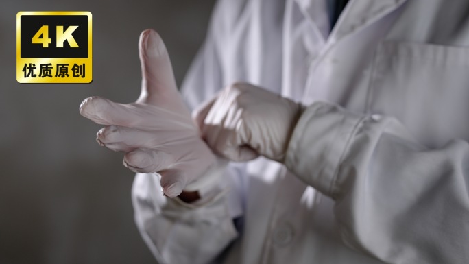 医护人员带白手套穿白大褂医生护士准备工作