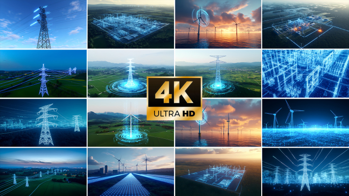 【4K】电网片头电流特效智慧电网发变电站
