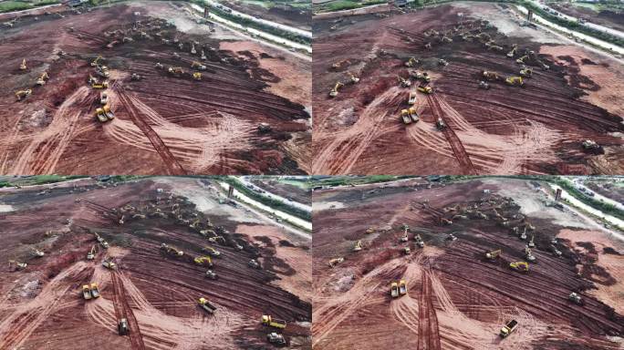 广州疫情方舱医院隔离建设挖掘机航拍素材
