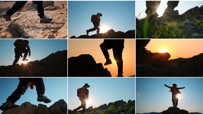 徒步登山剪影攀登者征服之旅