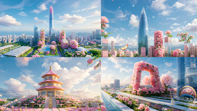 唯美大气深圳上海北京地标建筑开花万物开花