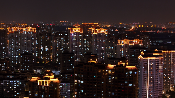 城市建筑小区万家灯火夜景航拍