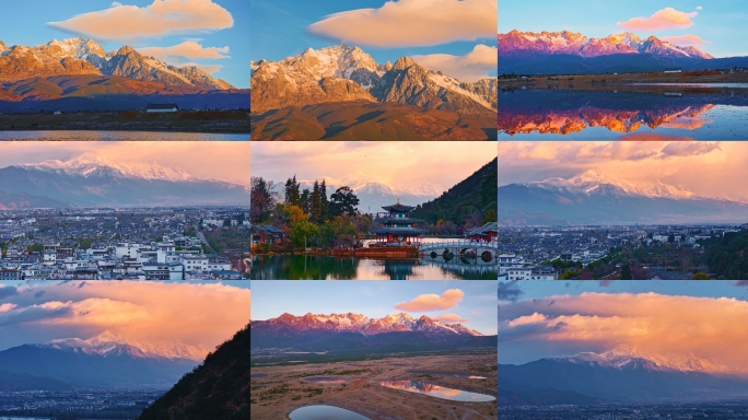 4K玉龙雪山日照金山延时航拍