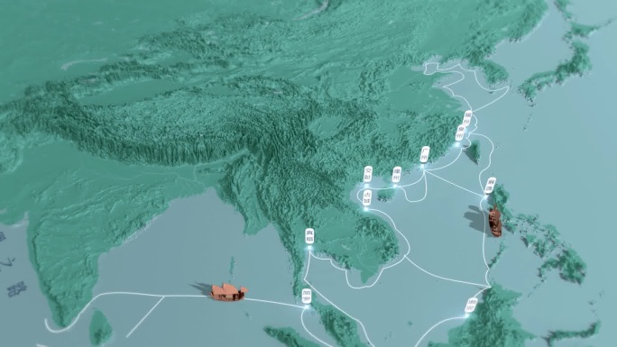 海上丝绸之路风格化地图视频素材
